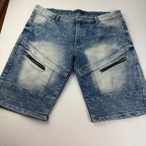 Southpole Mens Slim 40 Y2K Denim Shorts Jorts Zippers Acid Wash